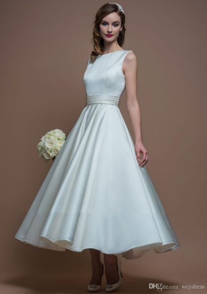

v-neck backless a line wedding dresses backless ankle length bateau neck wedding dress bridal gowns vestido de novia plus size, White