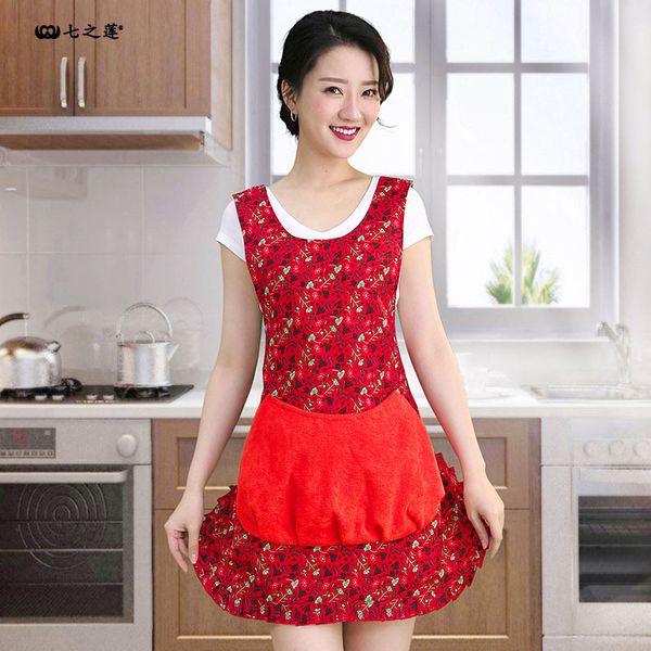 

korean style fashion big pocket kitchen household waterproof hand-cleaning apron small clear cute lace cooking waist