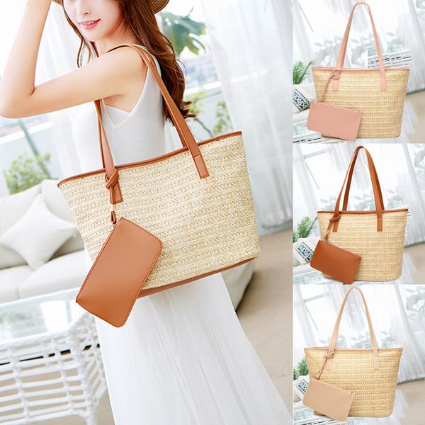 

2019 women handbag summer beach bag rattan woven handmade knitted straw large capacity totes women shoulder bag bohemia new