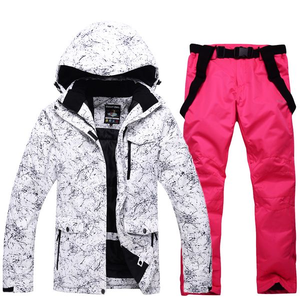 

2019 winter womens ski suits warm hooded sport suit women snowboard jacket overalls woman skiing sets -30 female snow clothing