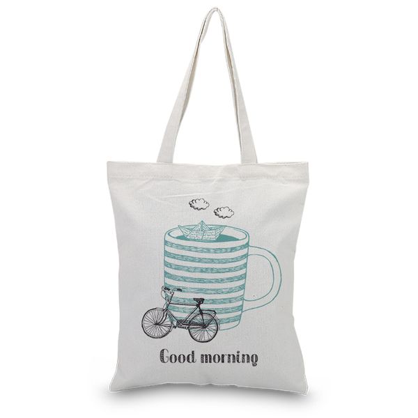 

canvas tote сумки плеча сумки хозяйственная сумка ежедневного использования мультфильм велосипед пользовательские печати diy eco многоразовы