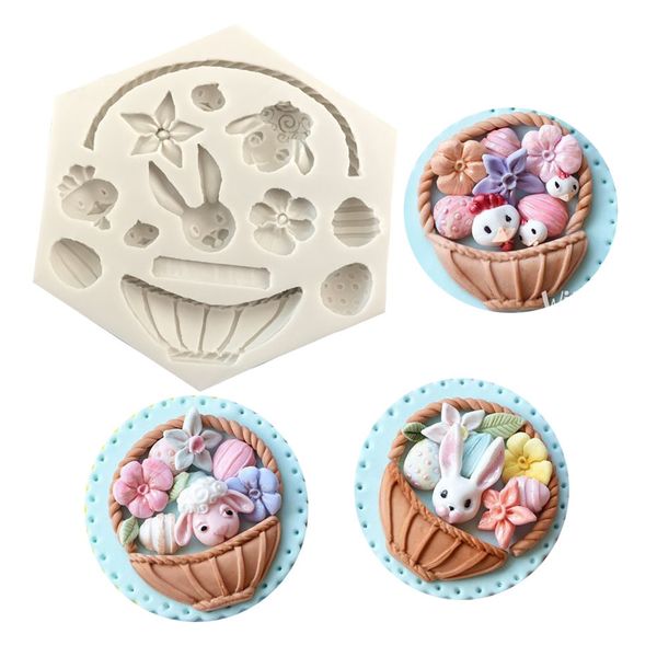 

3d flower basket silicone egg baking cake decoration mold bunny mold chocolate tool fondant mould easter