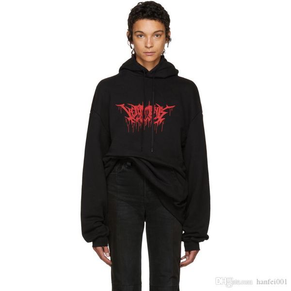 

17fw vetements metal hoodies flame letters printed sweatshirts couple oversize coats hooded fashion hip hop hfwy016, Black