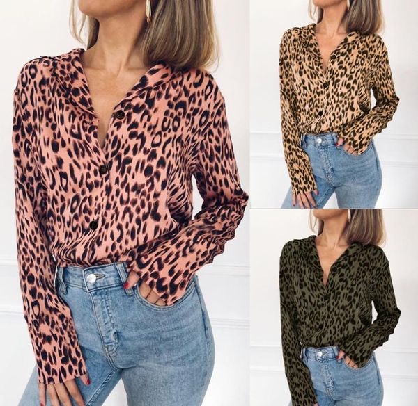 

Women V-neck Chiffon Blouse Spring Summer Leopard 19ss Autumn Long Sleeved Shirts Tops Blouses