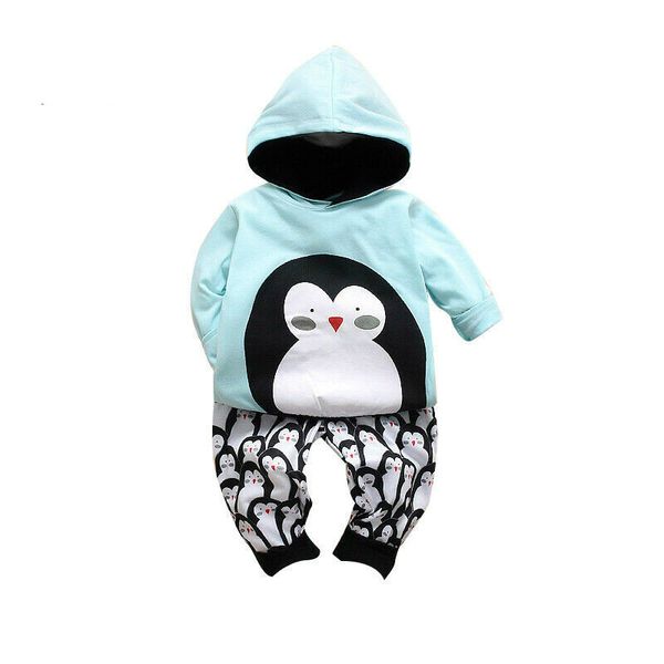

emmababy toddler baby autumn outfits long sleeve hooded penguin + pant clothes 2pcs, White