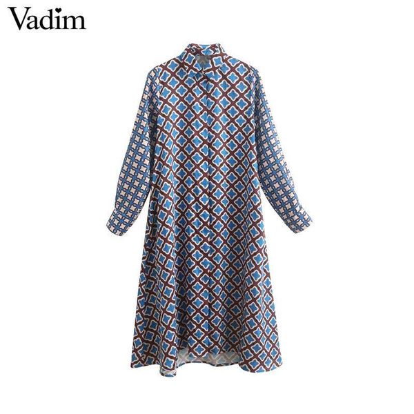 

vadim women elegant print midi dress straight style long sleeve pockets female casual office wear mid calf dresses qc820, Black;gray