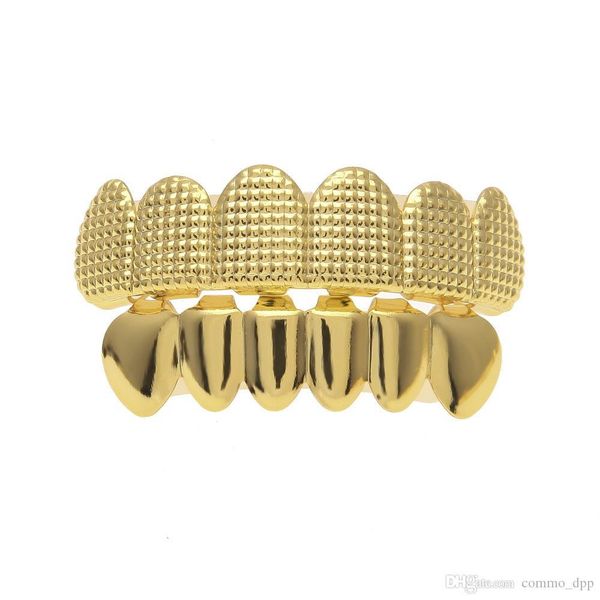 

hip hop men's & bottom teeth grillz set gold silver bump lattice false dental grills for women hiphop rapper body jewelry accessori, Black