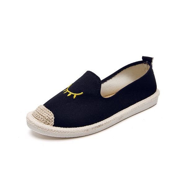 

straw fisherman shoes women's spring and autumn 2018 new style women's shoes korean-style versatile students embroidered round s, Black