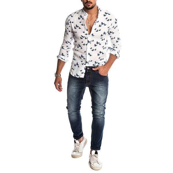 

floral print men holiday shirt blouse slim fit fashion casual long sleeve shirt, White;black