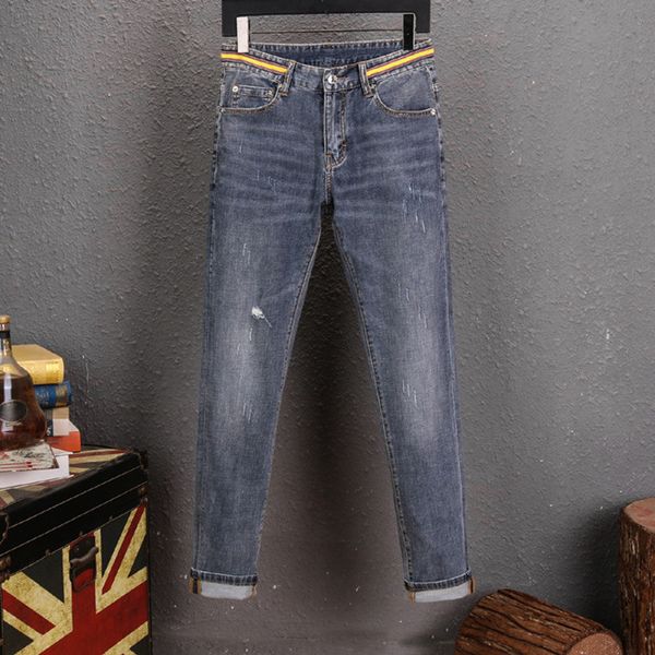 

mens stylist jeans distressed ripped biker jeans slim fit motorcycle biker denim jean hip hop 7 style color jeans, Blue