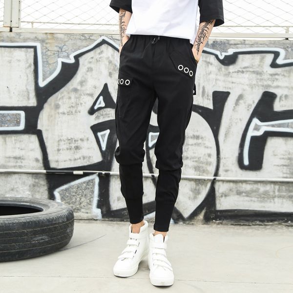

новые 2019 весна мужской личности молодых харен брюки ноги высокой талией брюки досуг тонкий карандаш брюки, Black