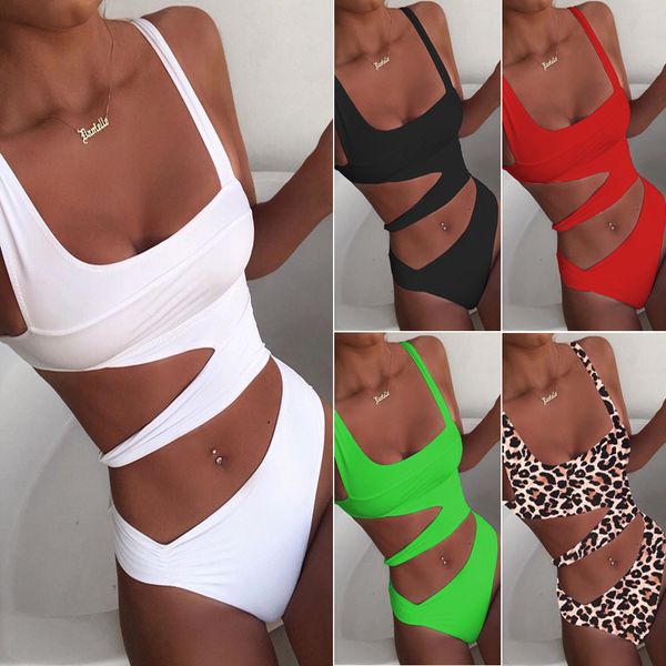 

womens one piece swimsuit swimwear push up summer waistless beach wear cutout solid slim solid suits, White;black