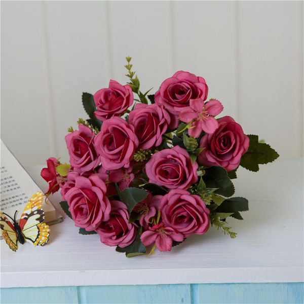 

30cm artificial rose silk peony flowers bouquet 7 big head and 3 bud fake flowers for home wedding decoration indoor