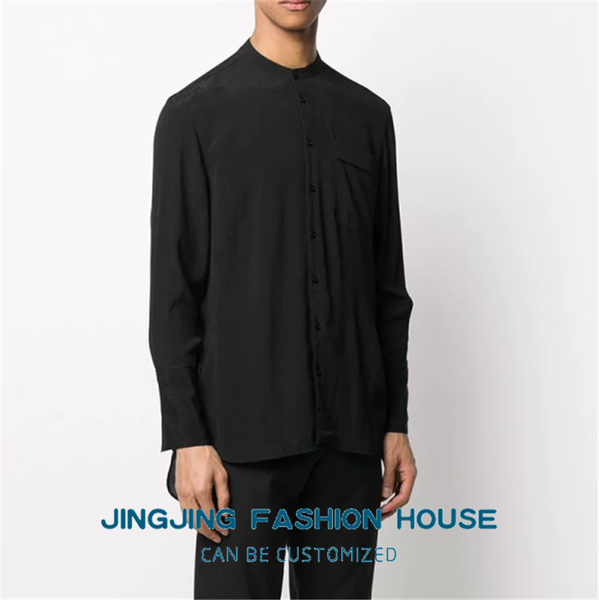 

s-6xlmen's new long-sleeved stand-up collar shirt loose personality bottom casual shirt spring and summer hair stylist blouse, White;black