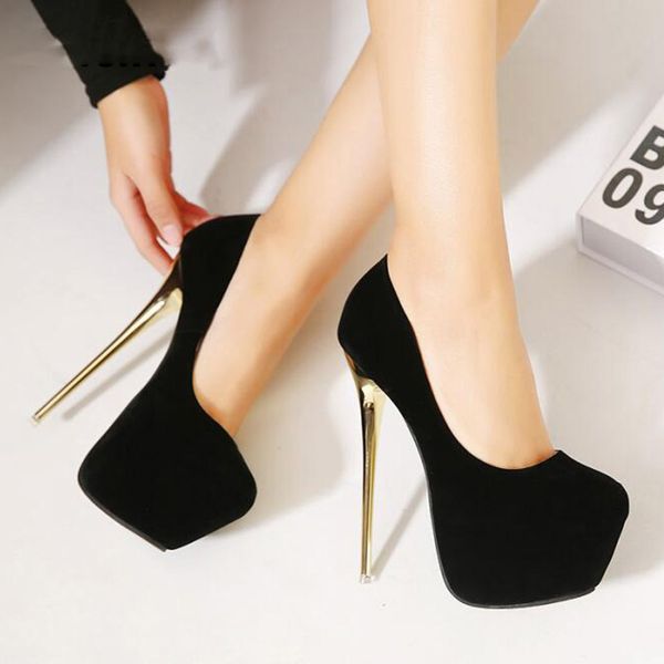 

pumps wedding women dress shoes high heel flock pumps 16 cm, Black