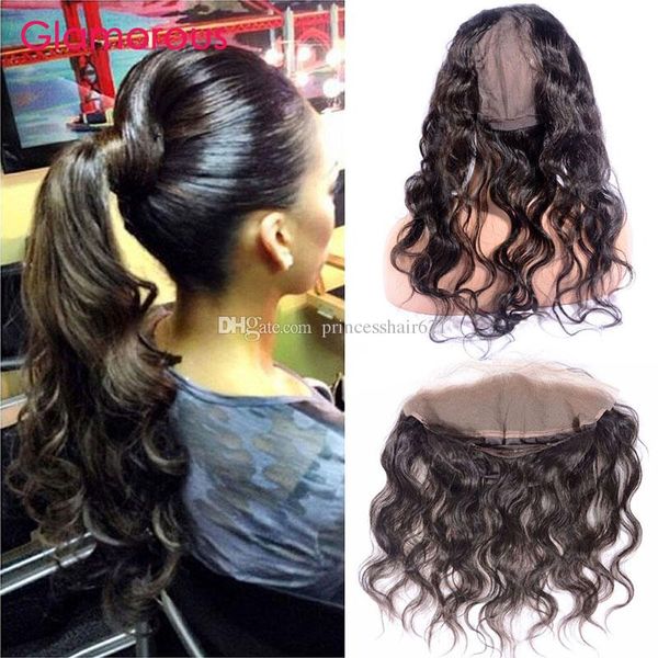 Fechamento de laço redondo glamourosa onda do corpo brasileiro 22 * ​​4 * 3inch 360 laço fechamento frontal com tampa 8-20inch cabelo malaio indiano peruano