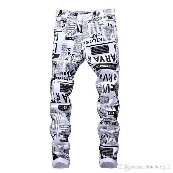 

mens designer pencil jeans letter printed white denim pants fashion club clothing for male hip hop skinny jeans, Black