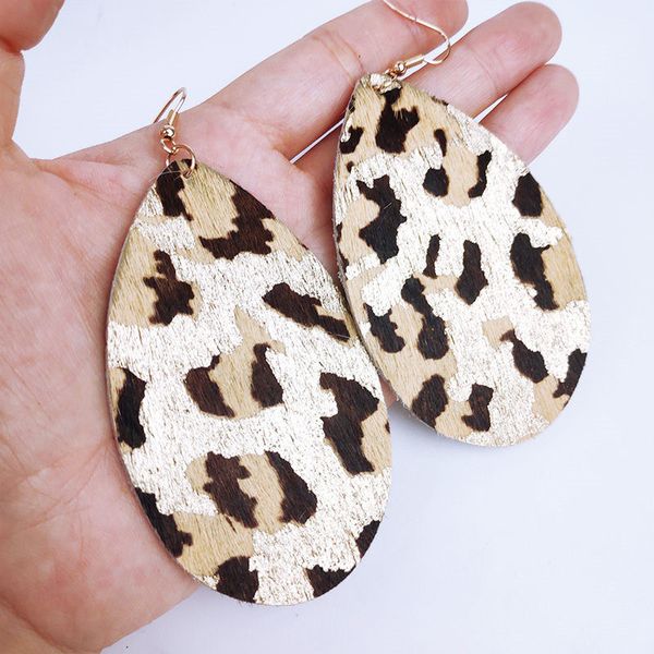 

большие овальные кожаные серьги для женщин блеск яркий подлинный уличный стиль красочный леопард ручная роспись перо кожаные серьги падение, Silver