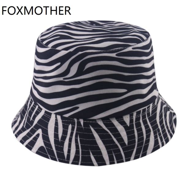 

foxmother 2020 new fashion reversible black white striped zebra print bucket hats for women gorras fisherman caps summer, Blue;gray