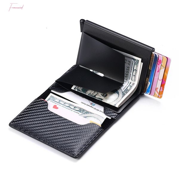 

anti theft rfid blocking smart wallet men vintage wallet pu leather security information aluminum mini purse, Red;black