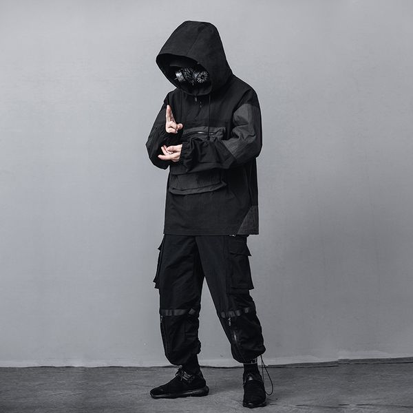 

2020 spring japanese workwear sweater men's big pocket hooded loose functional wind jacket tide brand jacket, Black;brown