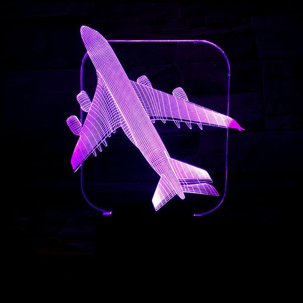 

air plane shap 3d night light led 7 color changing creative atmosphere aircraft led desk table lamp jet lamp for kid's gift toy