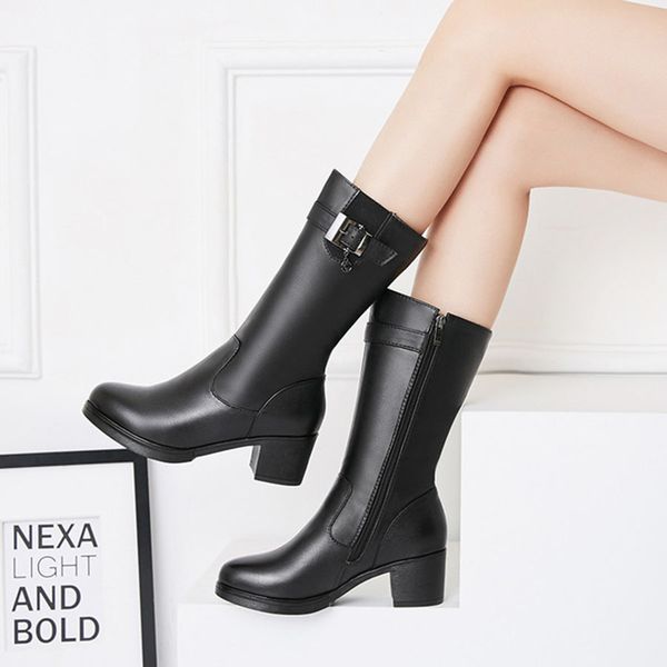 

novelty women's knight boots fashion genuine leather boots hard-wearing & non-slip side zipper women's black female