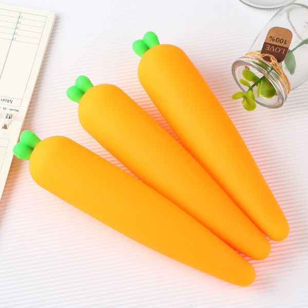 

solid color creative cartoon silica gel carrot pencil case cute silicone pencase kawaii office student pencil cases kalem kutusu
