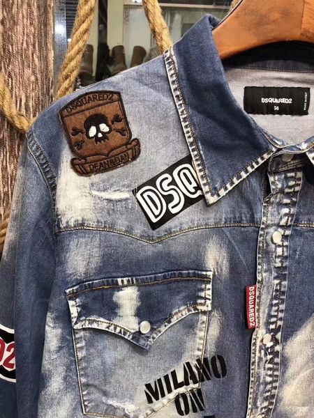 

new arrivals mens designer spring summer long sleeve shirt medal locomotive tide brand clothing mens denim coats it size 46-54, Black;brown