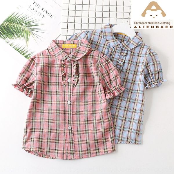 

2020 casual girl tong chen shan tong chen shan children's children's short-sleeved shirt bubble sleeve plaid shirt, White;black