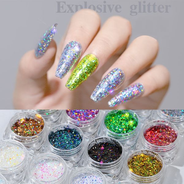 

модный 12-цветный светло-розовый розовый фантазийный игристый смешанный костюм с блестками для ногтей, Silver;gold