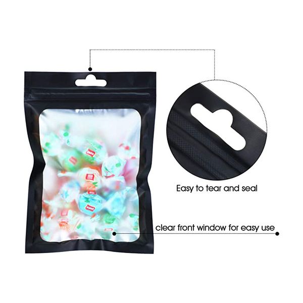 

smell proof odorless mylar resealable foil pouch bags with clear window matte black food safe airtight ziplock dropshipping d0602