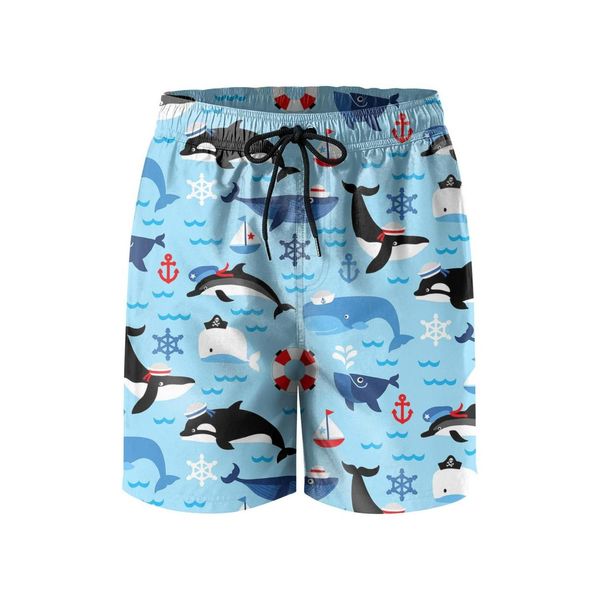 

men's swimming trunks nautical sea life orca whales sports jogging quick dry board shorts cute and narwhals in hearts and dolphins