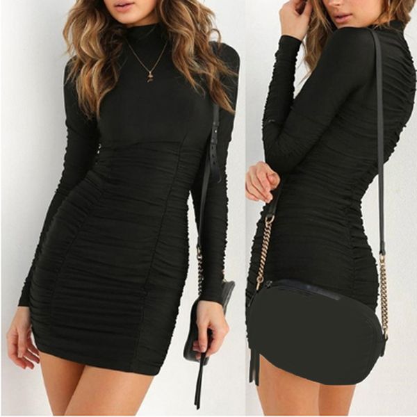 

spring high neck long sleeve party club mini dress for women autumn women dresses bodycon female vestido, Black;gray