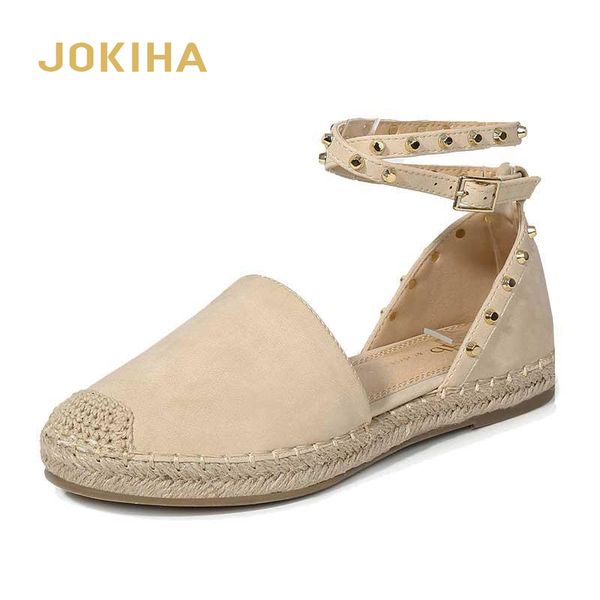 

2020 summer espadrilles sandals woman flats rivet fashion ankle wrap women's sandals retro fisherman ladies, Black