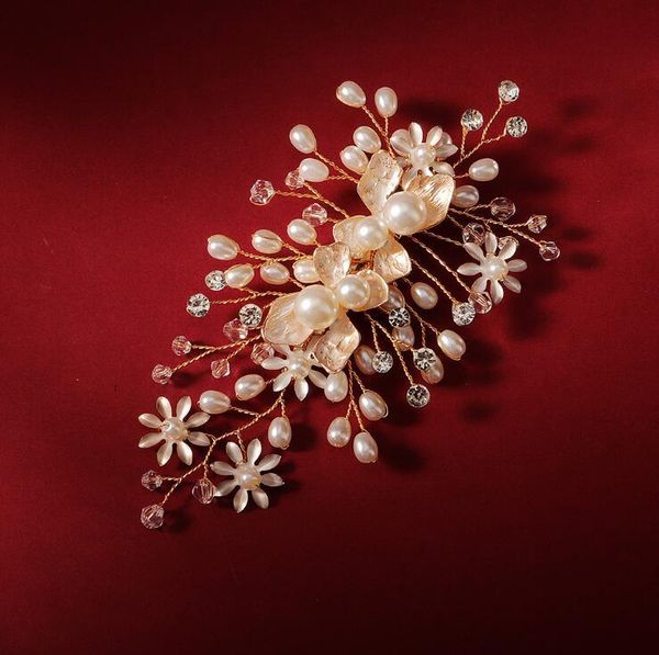 

soft flower wedding accessories bride jewelry hair clip with crystal pearl beauty alloy bridal hair pins hairpins with black gift box, Golden;silver