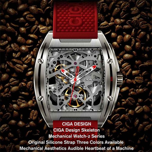 

original xiaomiyoupin ciga watch z series watch barrel type double-sided automatic skeleton mechanical men's waterproof watch 3013926, Slivery;brown