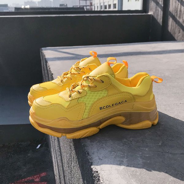 

chunky women sneakers platform 2020 fashion mesh casual lady jelly dad shoe basket femme runway shoes yellow solid lace-up mx200425, Black