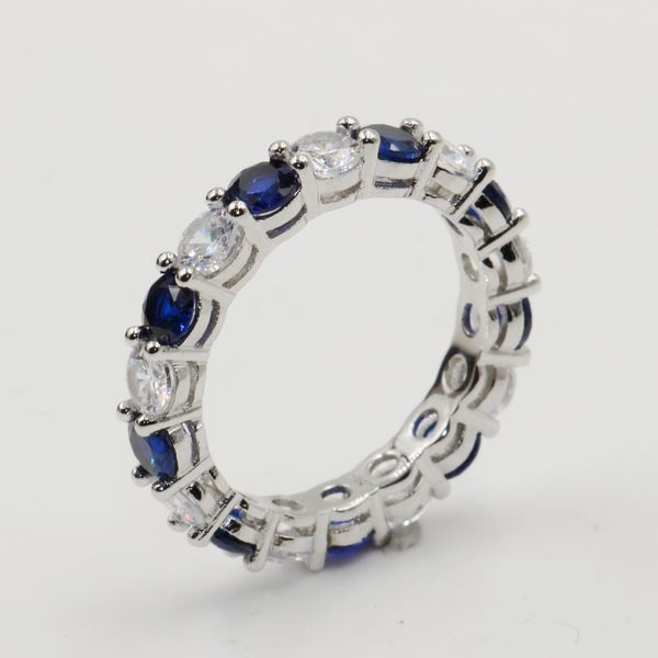 Atacado de da Sparkling moda jóias real 925 Sterling Silver Blue Sapphire CZ Diamante Stack Anel de casamento Band para Mulheres presente