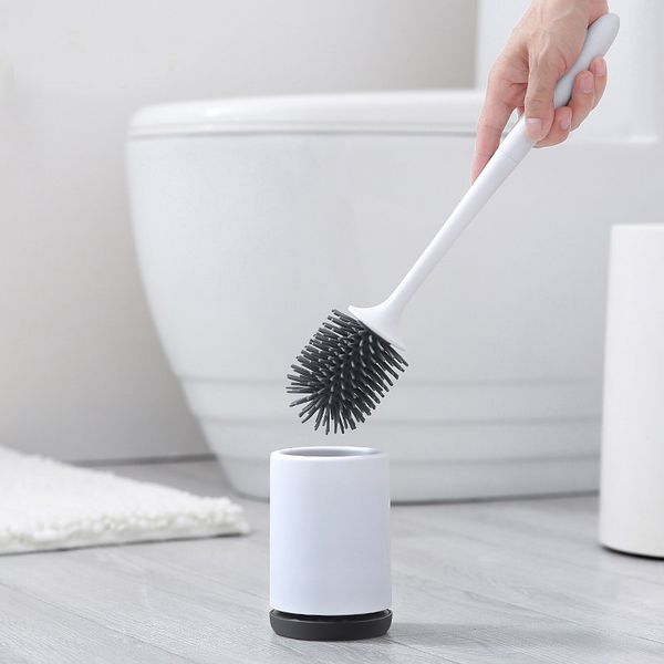 

1pc durable bathroom accessories replacement portable scrub long handle cleaning tool toilet brush silicone