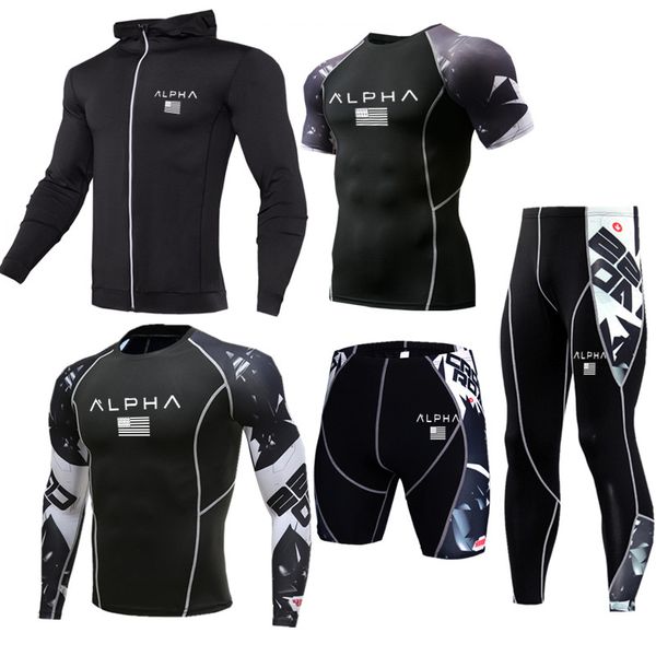 

men sportswear compression sports suits quick dry running sets clothing sports joggers training gym fitness tracksuits running, Black;blue