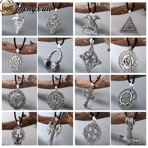 

chengxun viking men necklace multiple punk gothic style norse amulet pendant necklace slavic talisman jewelry gift for boys, Silver