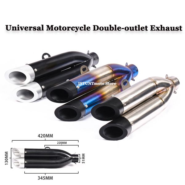 

51mm motorcycle exhaust escape moto slip-on double holes outler modified muffler pipe for msx125 mt-03 atv cb400 z250 r3 cbr300