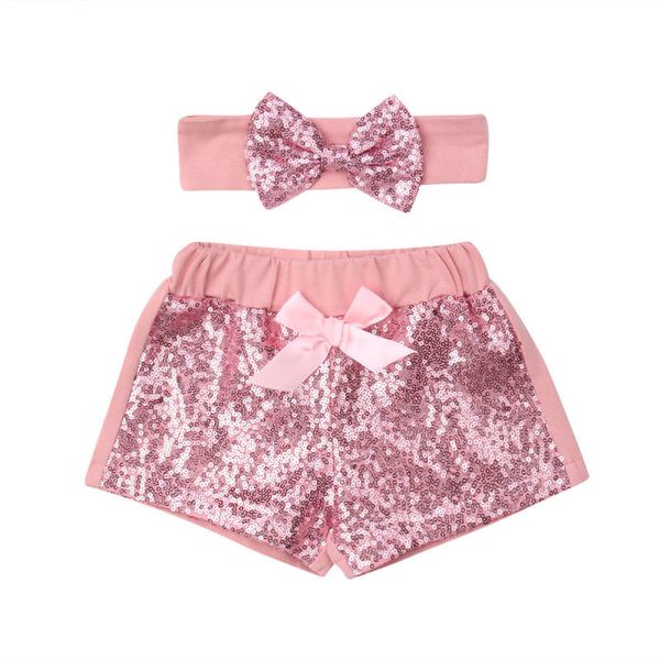 

2pcs newborn kids baby girl bow-knot party shorts bottoms sequin pants summer lovely shorts, Black