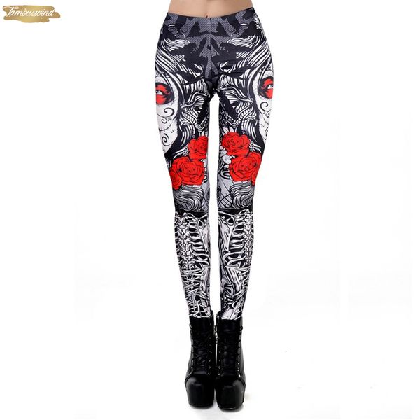 

2019 new leggings leggins halloween sugar skull girl women for rose print fantastic workout party ankle pant, Black