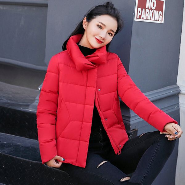

women warm coats autumn student fashion cotton-padded parka bread clothes pink,red,grey,black stand collar female winter jackets, Black;brown
