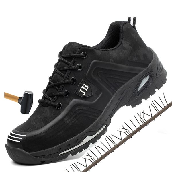 

spring summer men shoes light breathable safety work boots male steel toe safety shoes cap protective indestructible, Black