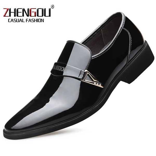 

zhengou italian men loafers woven leather mens shoes for business dress 686 oxford formal wedding footwear shoes, Black