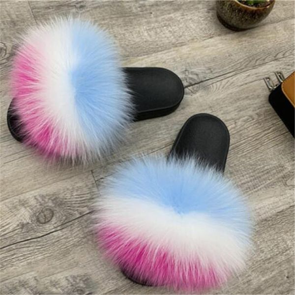 

женские зимние меховые fox обувь мода flat stripe пушистых сандалии женские меховые слайды крытый женщина меховой обуви вьетнамки 36-45 038, Black