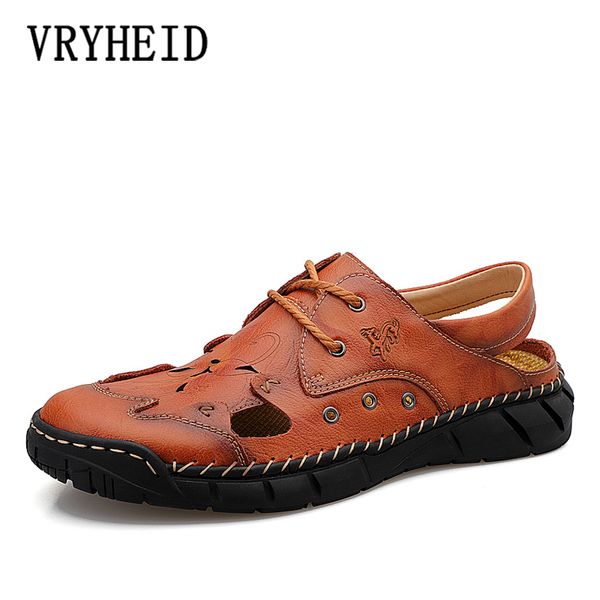 

vryheid new casual men soft sandals comfortable mens genuine leather sandals men roman summer outdoor beach shoes big size 38-50, Black